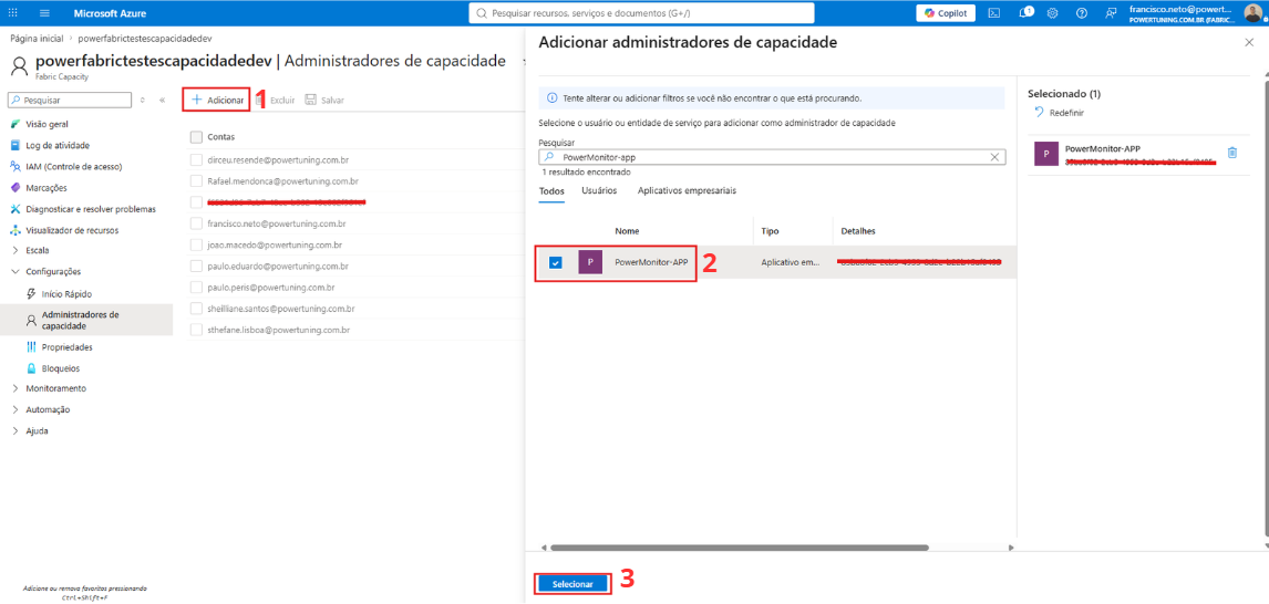 Administradores de la capacidad en el portal de Azure