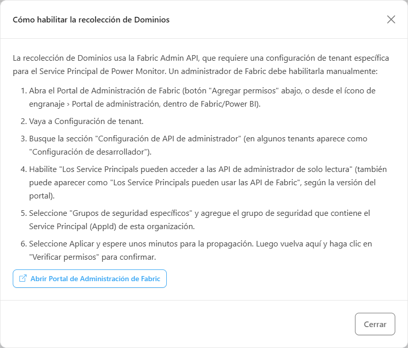 Modal Cómo habilitar la recolección de Dominios con el procedimiento