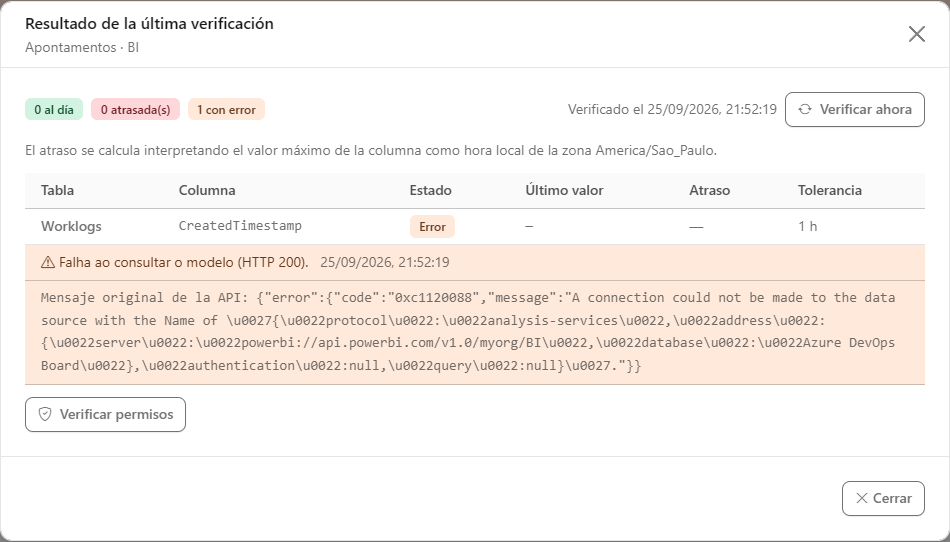 Modal de resultados con contadores, tablas al día y atrasadas