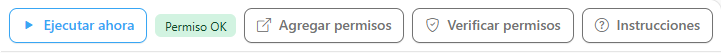 Distintivo con el resultado de Verificar permisos junto a los botones de permisos