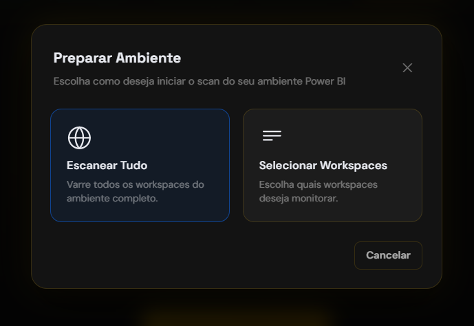 Etapa Seleccionar Workspaces con la lista de workspaces del tenant