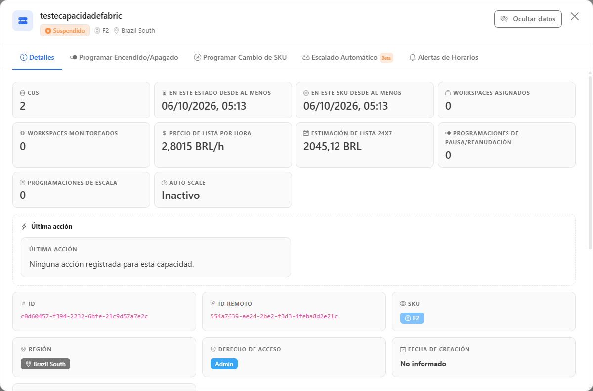 Detalles de la capacidad en Power Monitor con la sección Ubicación del Recurso de Azure