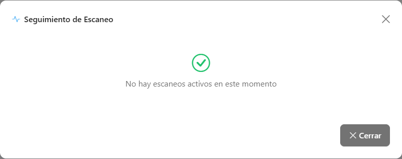 Modal Seguimiento de Escaneo abierto en la pantalla de escaneos de conexiones
