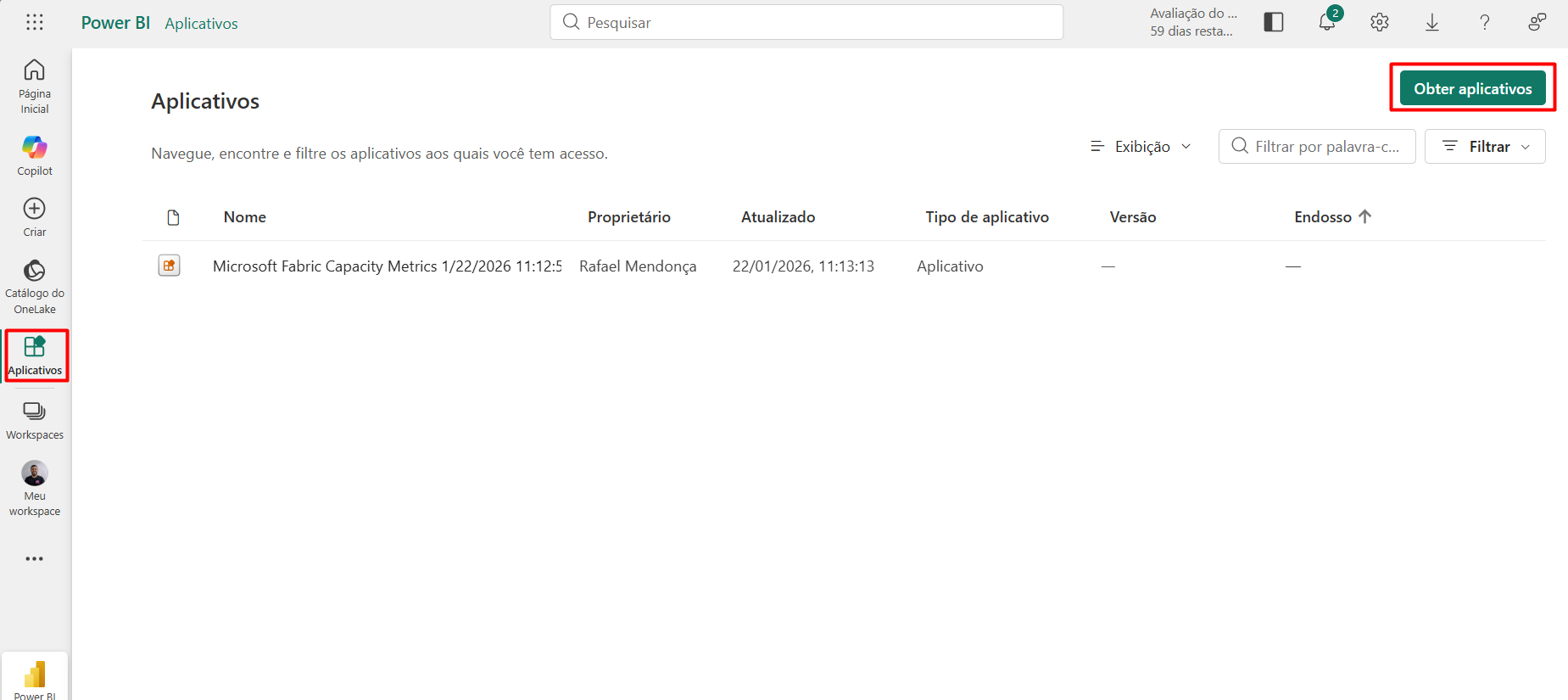 Botón Obtener aplicaciones en el servicio Power BI