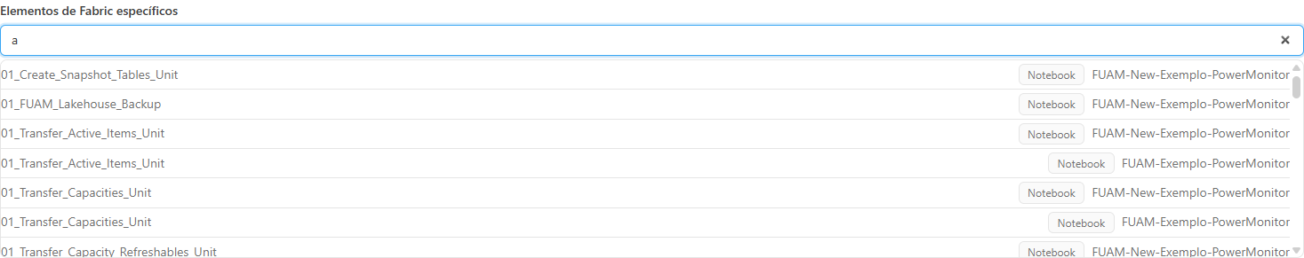 Búsqueda de elementos específicos en el panel Filtros con la lista de resultados
