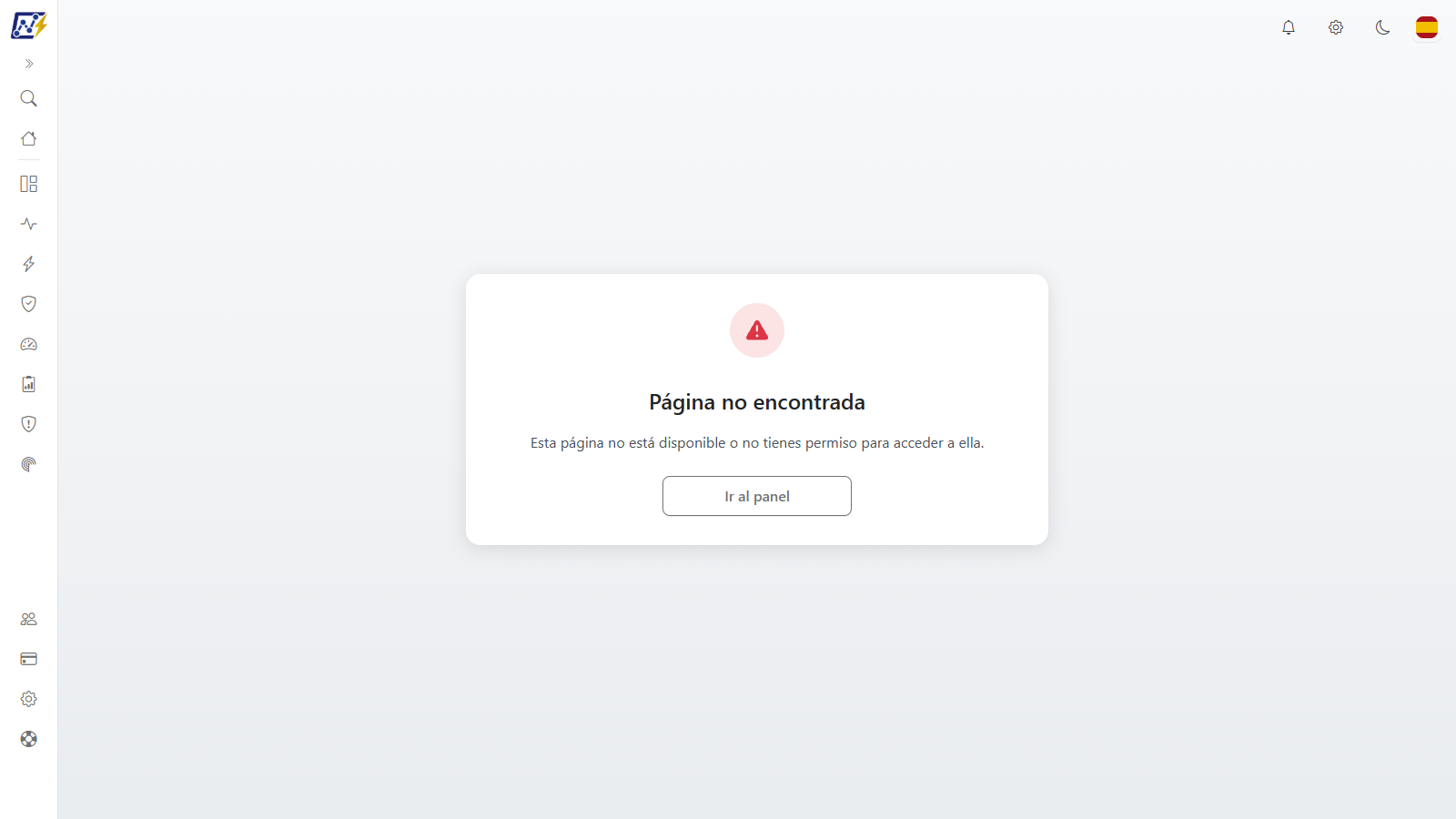 Pantalla Página no encontrada con los botones para volver