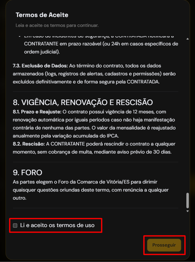 Modal Términos de Aceptación
