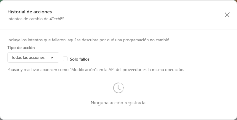 Historial de acciones filtrado por una entidad