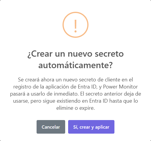 Confirmación ¿Crear un nuevo secreto automáticamente?