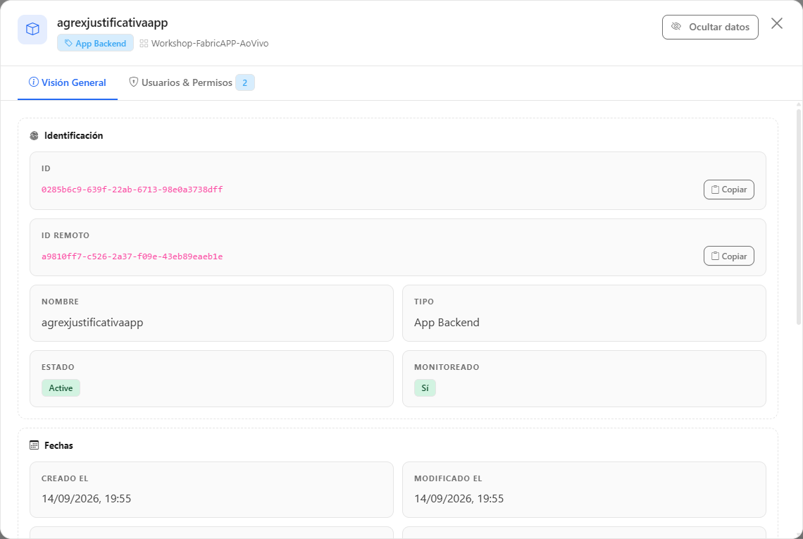 Modal de detalles de una Variable Library