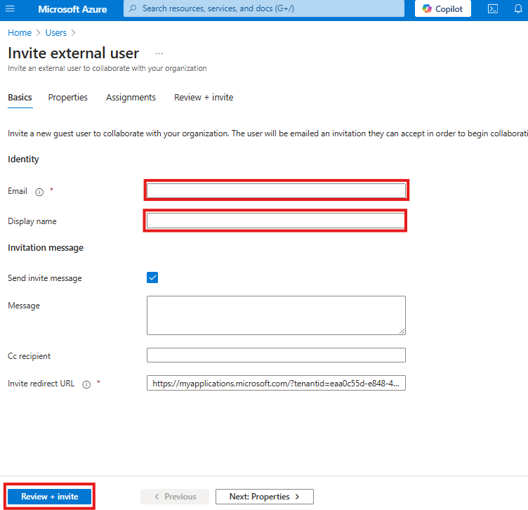 Formulario de invitación de usuario externo