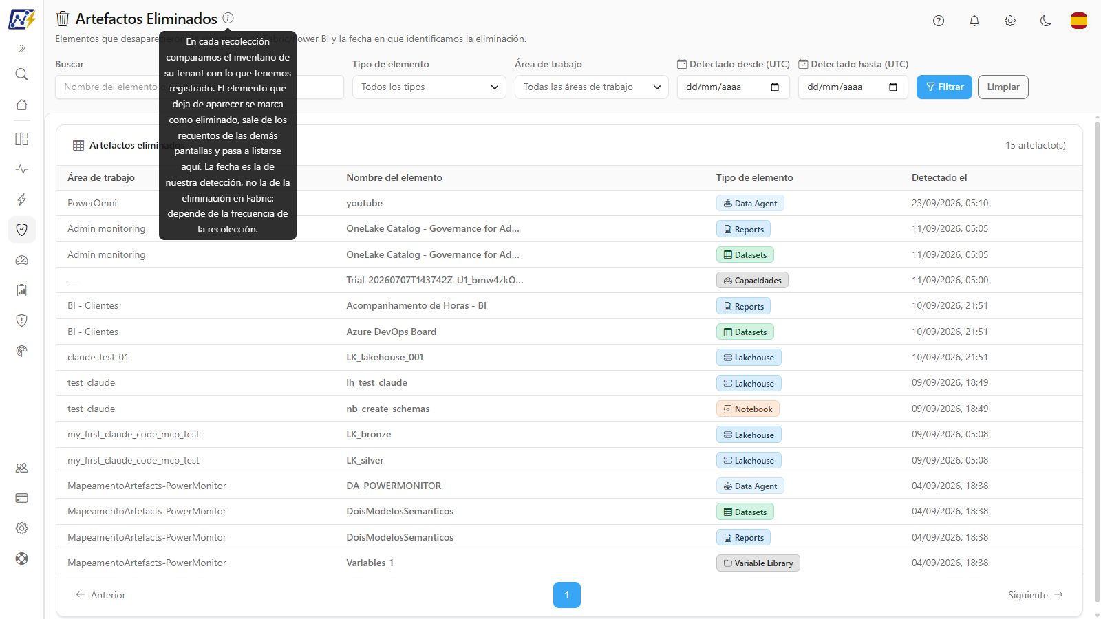 Globo del ícono de información que explica cómo se detecta la eliminación