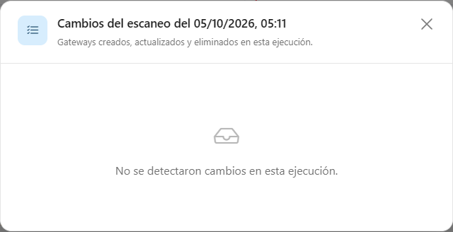 Modal de cambios de un escaneo de gateways